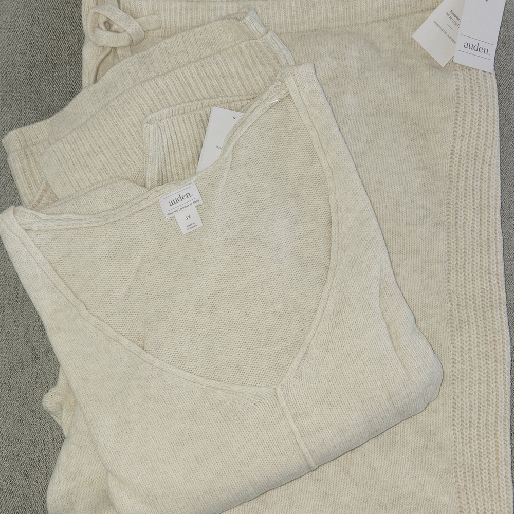 Auden Women's Loungewear 4x Cream Sweater Pajama 2 Piece Set